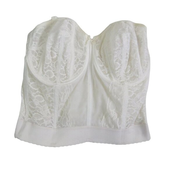 Vintage White Bustier GODDESS Women's 70s White Lace Full Coverage Size 38DD - Picture 1 of 10